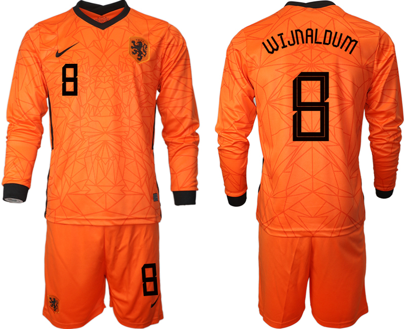 Cheap Men 2021 European Cup Netherlands home long sleeve 8 soccer jerseys